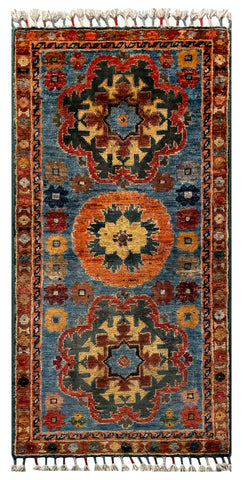 26483-Chobi Ziegler Hand-Knotted/Handmade Afghan Rug/Carpet Modern Authentic/Size: 3'5" x 1'6"