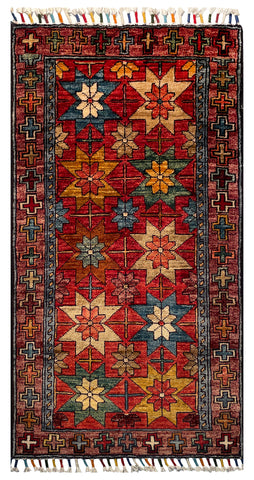 26280-Chobi Ziegler Hand-Knotted/Handmade Afghan Rug/Carpet Modern Authentic/Size: 3'3" x 1'7"