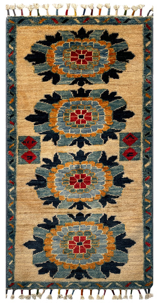 26506-Chobi Ziegler Hand-Knotted/Handmade Afghan Rug/Carpet Modern Authentic/Size: 3'3" x 1'7"