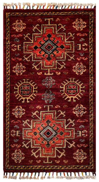 26507-Chobi Ziegler Hand-Knotted/Handmade Afghan Rug/Carpet Modern Authentic/Size: 3'2" x 1'7"