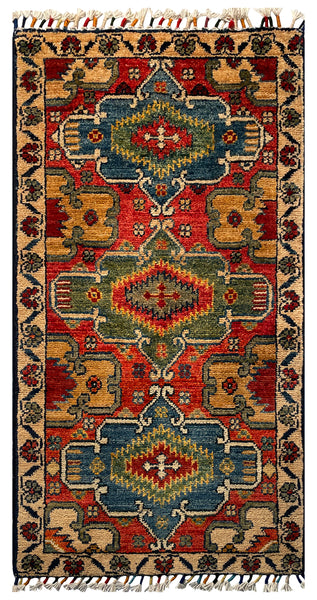 26163-Chobi Ziegler Hand-Knotted/Handmade Afghan Rug/Carpet Modern Authentic/Size: 3'2" x 1'6"