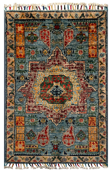 26283-Chobi Ziegler Hand-Knotted/Handmade Afghan Rug/Carpet Modern Authentic/Size: 2'9" x 1'8"