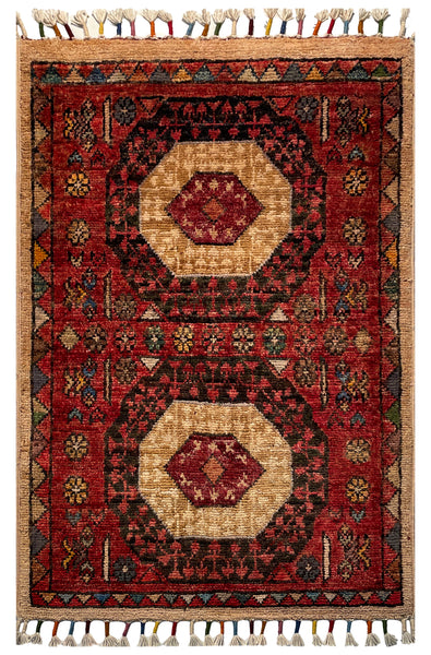 26488-Chobi Ziegler Hand-Knotted/Handmade Afghan Rug/Carpet Modern Authentic/Size: 2'9" x 1'8"
