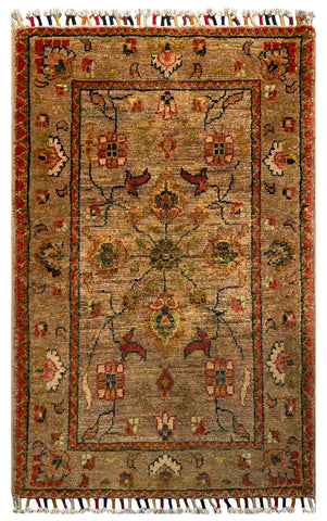 26250-Chobi Ziegler Hand-Knotted/Handmade Afghan Rug/Carpet Modern Authentic/Size: 3'1" x 1'9"