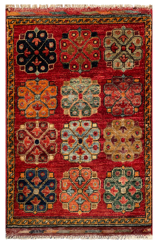 26509-Chobi Ziegler Hand-Knotted/Handmade Afghan Rug/Carpet Modern Authentic/Size: 3'0" x 1'9"