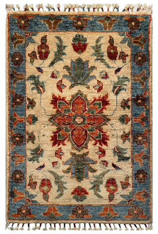 26528-Chobi Ziegler Hand-Knotted/Handmade Afghan Rug/Carpet Modern Authentic/Size: 2'9" x 1'9"