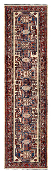25357-Royal Kazak Hand-Knotted/Handmade Afghan Rug/Carpet Tribal/Nomadic Authentic/ Size: 11'4" x 2'9"/345m x 84cm