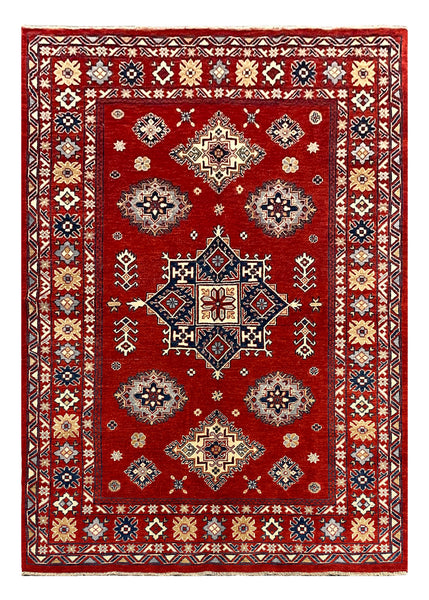 27781-Kazak Hand-Knotted/Handmade Afghan Rug/Carpet Tribal/Nomadic Authentic/ Size: 8'0" x 5'5"/244cm x 165cm