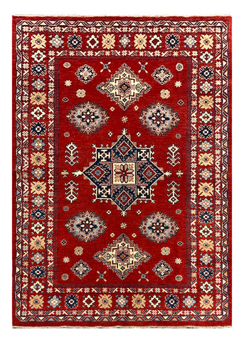 27781-Kazak Hand-Knotted/Handmade Afghan Rug/Carpet Tribal/Nomadic Authentic/ Size: 8'0" x 5'5"/244cm x 165cm