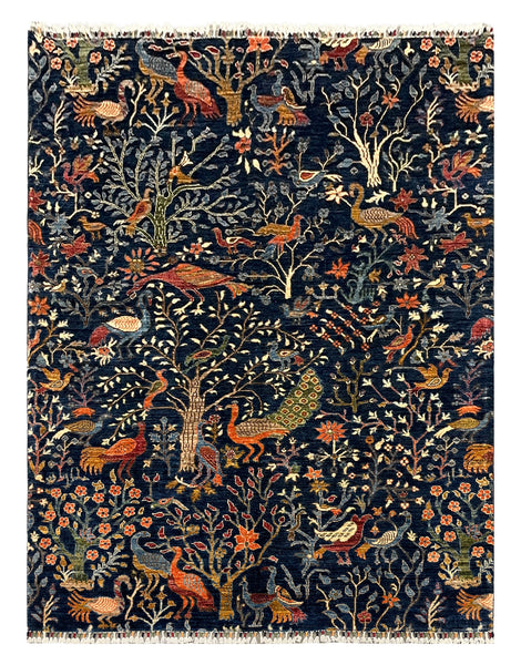 27815-Chobi Ziegler Handmade/Hand-knotted Afghan Rug/Carpet Tribal/Nomadic Authentic/ Size: 7'5" x 5'5" / 226cm x 175cm