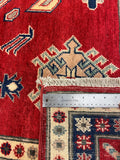 27808-Kazak Hand-Knotted/Handmade Afghan Rug/Carpet Tribal/Nomadic Authentic/ Size: 9'5" x 6'6"/287m x 198cm