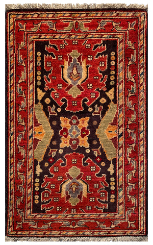 26279-Chobi Ziegler Hand-Knotted/Handmade Afghan Rug/Carpet Modern Authentic/Size: 3'0" x 1'8"