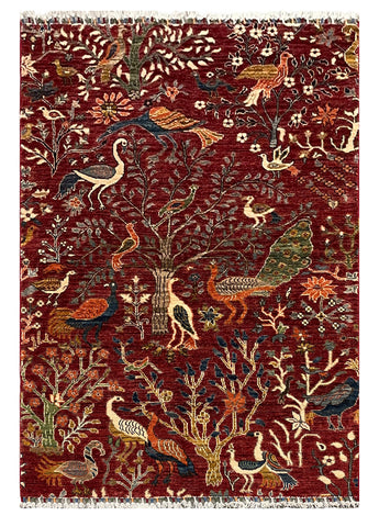 27821-Chobi Ziegler Handmade/Hand-knotted Afghan Rug/Carpet Tribal/Nomadic Authentic/ Size: 5'10" x 4'0" / 178cm x 122cm