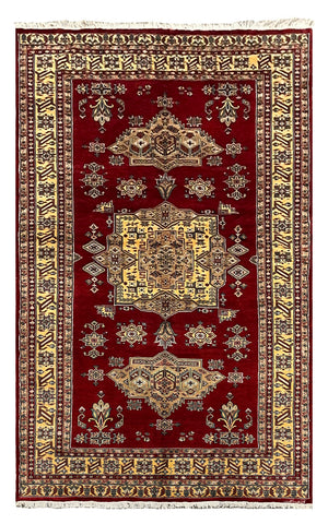 27569-Bokhara Hand-Knotted/Handmade Pakistani Rug/Carpet Tribal/Nomadic Authentic/ Size: 8'5" x 5'1"/257 cm × 155cm