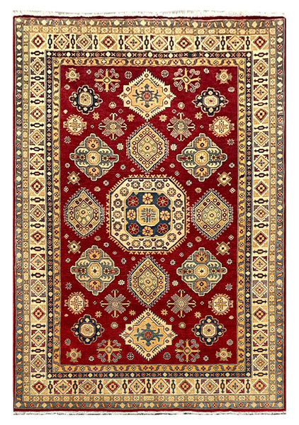 27807-Kazak Hand-Knotted/Handmade Afghan Rug/Carpet Tribal/Nomadic Authentic/ Size: 9'6" x 6'4"/290m x 193cm