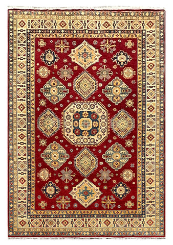 27807-Kazak Hand-Knotted/Handmade Afghan Rug/Carpet Tribal/Nomadic Authentic/ Size: 9'6" x 6'4"/290m x 193cm