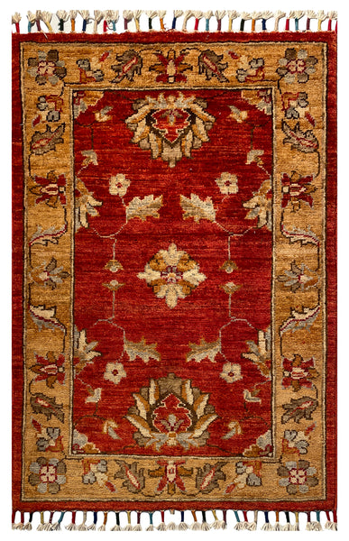 26489-Chobi Ziegler Hand-Knotted/Handmade Afghan Rug/Carpet Modern Authentic/Size: 3'1" x 1'9"