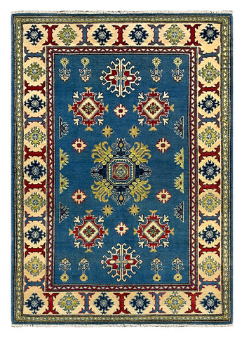 27524-Kazak Hand-Knotted/Handmade Afghan Rug/Carpet Tribal/Nomadic Authentic/ Size: 6'1" x 4'2"/185cm x 127cm