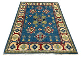 27524-Kazak Hand-Knotted/Handmade Afghan Rug/Carpet Tribal/Nomadic Authentic/ Size: 6'1" x 4'2"/185cm x 127cm