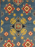 27524-Kazak Hand-Knotted/Handmade Afghan Rug/Carpet Tribal/Nomadic Authentic/ Size: 6'1" x 4'2"/185cm x 127cm