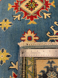 27524-Kazak Hand-Knotted/Handmade Afghan Rug/Carpet Tribal/Nomadic Authentic/ Size: 6'1" x 4'2"/185cm x 127cm