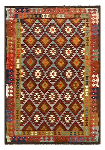 27560 - Kelim Hand-Woven/Flat-Weaved/Afghan Kelim/Carpet Modern/Nomadic Authentic/Size: 9'7" x 6'8"/292cm × 203cm