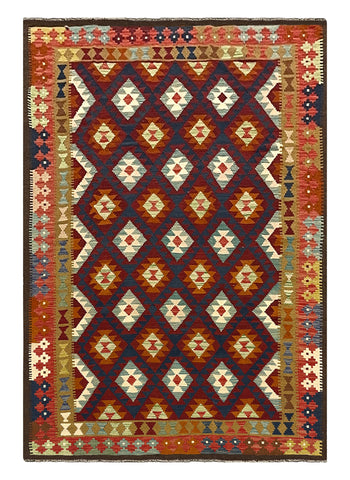 27549 - Kelim Hand-Woven/Flat-Weaved/Afghan Kelim/Carpet Modern/Nomadic Authentic/Size:  9'9" x 6'8"/297cm × 203cm