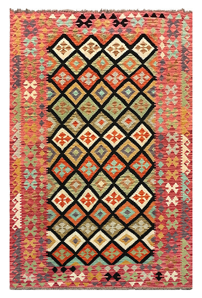 27665 - Kelim Hand-Woven/Flat-Weaved/Afghan Kelim/Carpet Modern/Nomadic Authentic/Size: 9'9" x 6'3"/297cm × 191cm