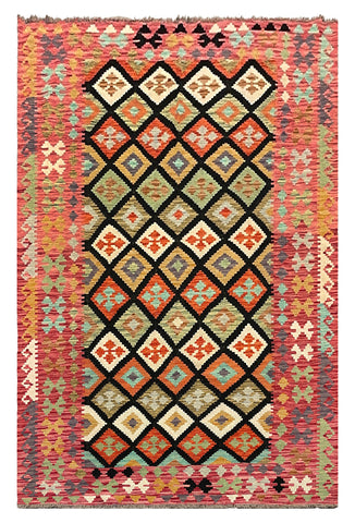 27665 - Kelim Hand-Woven/Flat-Weaved/Afghan Kelim/Carpet Modern/Nomadic Authentic/Size: 9'9" x 6'3"/297cm × 191cm