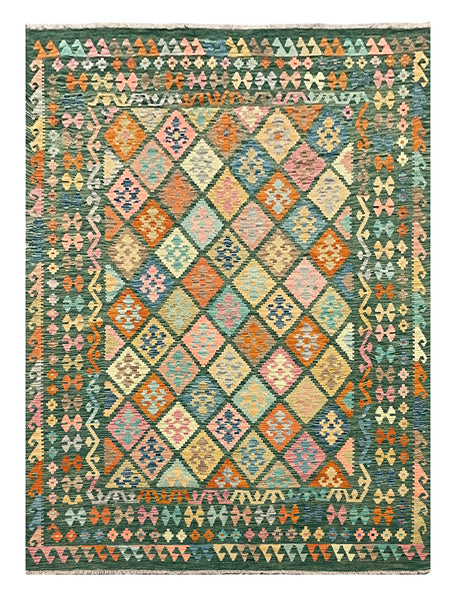 27652 - Kelim Hand-Woven/Flat-Weaved/Afghan Kelim/Carpet Modern/Nomadic Authentic/Size: 9'5" x 6'9"/287cm × 205cm
