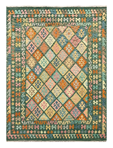 27652 - Kelim Hand-Woven/Flat-Weaved/Afghan Kelim/Carpet Modern/Nomadic Authentic/Size: 9'5" x 6'9"/287cm × 205cm