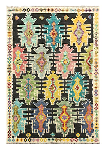 27651 - Kelim Hand-Woven/Flat-Weaved/Afghan Kelim/Carpet Modern/Nomadic Authentic/Size: 9'9" x 6'6"/297cm × 198cm