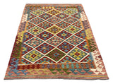 27574 - Kelim Hand-Woven/Flat-Weaved/Afghan Kelim/Carpet Modern/Nomadic Authentic/Size: 6'2" x 4'2"/188cm × 127cm