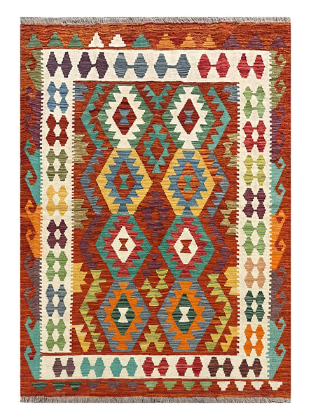 27767 - Kelim Hand-Woven/Flat-Weaved/Afghan Kelim/Carpet Modren/Nomadic Authentic/Size: 5'9" x 4'1"/175 cm ×&nbsp; 124cm