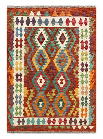 27767 - Kelim Hand-Woven/Flat-Weaved/Afghan Kelim/Carpet Modren/Nomadic Authentic/Size: 5'9" x 4'1"/175 cm ×&nbsp; 124cm
