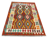 27767 - Kelim Hand-Woven/Flat-Weaved/Afghan Kelim/Carpet Modren/Nomadic Authentic/Size: 5'9" x 4'1"/175 cm ×&nbsp; 124cm