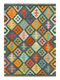 27647 - Kelim Hand-Woven/Flat-Weaved/Afghan Kelim/Carpet Modern/Nomadic Authentic/Size: 5'9" x 4'1"/175cm × 124cm
