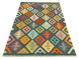 27647 - Kelim Hand-Woven/Flat-Weaved/Afghan Kelim/Carpet Modern/Nomadic Authentic/Size: 5'9" x 4'1"/175cm × 124cm