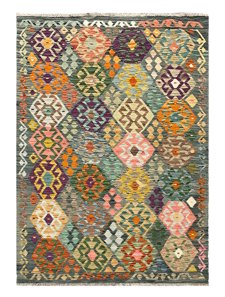 27646 - Kelim Hand-Woven/Flat-Weaved/Afghan Kelim/Carpet Modern/Nomadic Authentic/Size: 6'2" x 4'3"/188cm × 130cm