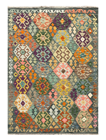 27646 - Kelim Hand-Woven/Flat-Weaved/Afghan Kelim/Carpet Modern/Nomadic Authentic/Size: 6'2" x 4'3"/188cm × 130cm