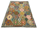 27646 - Kelim Hand-Woven/Flat-Weaved/Afghan Kelim/Carpet Modern/Nomadic Authentic/Size: 6'2" x 4'3"/188cm × 130cm