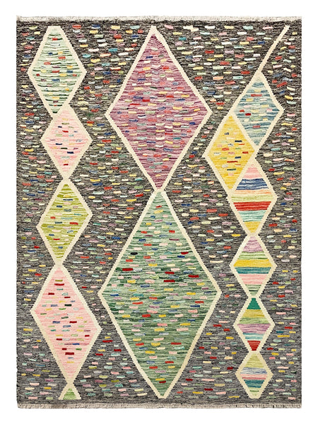27645 - Kelim Hand-Woven/Flat-Weaved/Afghan Kelim/Carpet Modern/Nomadic Authentic/Size: 5'7" x 4'2"/170cm × 127cm