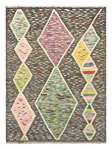 27645 - Kelim Hand-Woven/Flat-Weaved/Afghan Kelim/Carpet Modern/Nomadic Authentic/Size: 5'7" x 4'2"/170cm × 127cm
