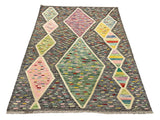 27645 - Kelim Hand-Woven/Flat-Weaved/Afghan Kelim/Carpet Modern/Nomadic Authentic/Size: 5'7" x 4'2"/170cm × 127cm