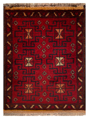 26340- Khal Mohammad Afghan Hand-Knotted Authentic/Traditional/Rug/Size: 1'9" x 1'4"/53cm x 41cm
