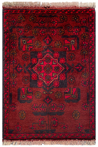 26600- Khal Mohammad Afghan Hand-Knotted Authentic/Traditional/Rug/Size: 2'0" x 1'3"/61cm x 38cm