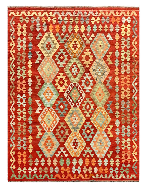 27773 - Kelim Hand-Woven/Flat-Weaved/Afghan Kelim/Carpet Modren/Nomadic Authentic/Size: 9'11" x 6'9"/302cm × 205cm