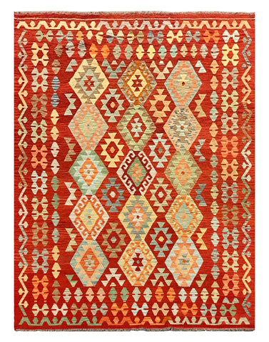 27773 - Kelim Hand-Woven/Flat-Weaved/Afghan Kelim/Carpet Modren/Nomadic Authentic/Size: 9'11" x 6'9"/302cm × 205cm