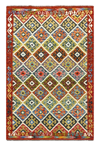 27575 - Kelim Hand-Woven/Flat-Weaved/Afghan Kelim/Carpet Modern/Nomadic Authentic/Size: 6'6" x 4'0"/198cm × 122cm