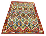 27575 - Kelim Hand-Woven/Flat-Weaved/Afghan Kelim/Carpet Modern/Nomadic Authentic/Size: 6'6" x 4'0"/198cm × 122cm